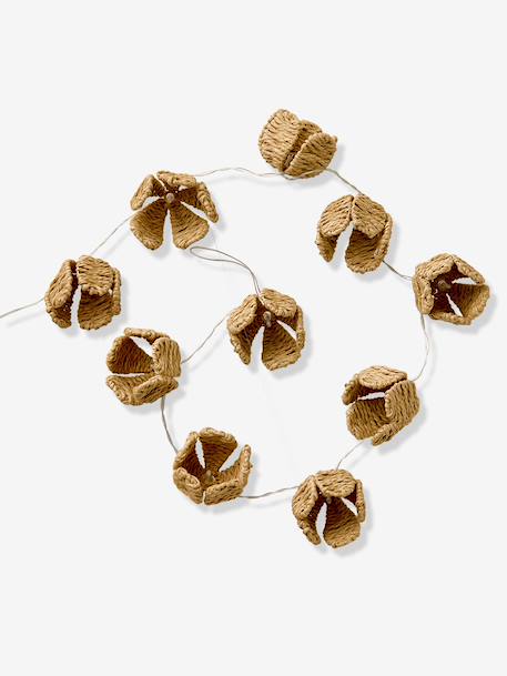 Braided rattan flower string lights beige 