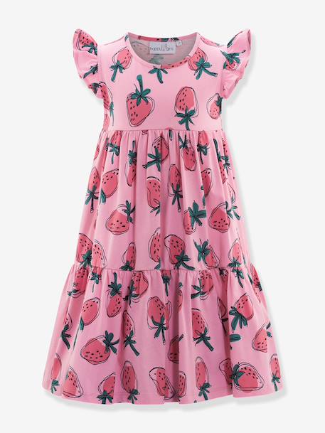 Tiered jersey dress with strawberries Happy Girls for girl sweet pink 