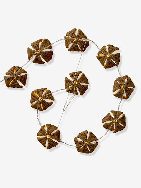 Braided rattan flower string lights beige 