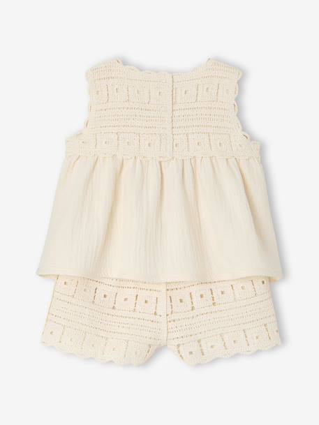 Crochet top and shorts set for baby girls ecru 