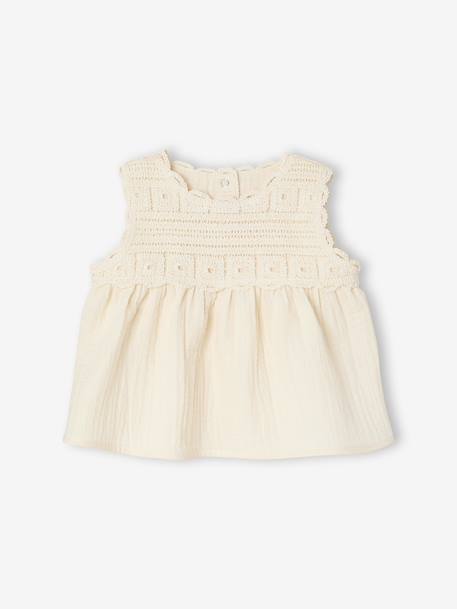 Crochet top and shorts set for baby girls ecru 