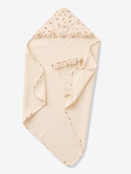 Bath cape and glove in cotton ecru 