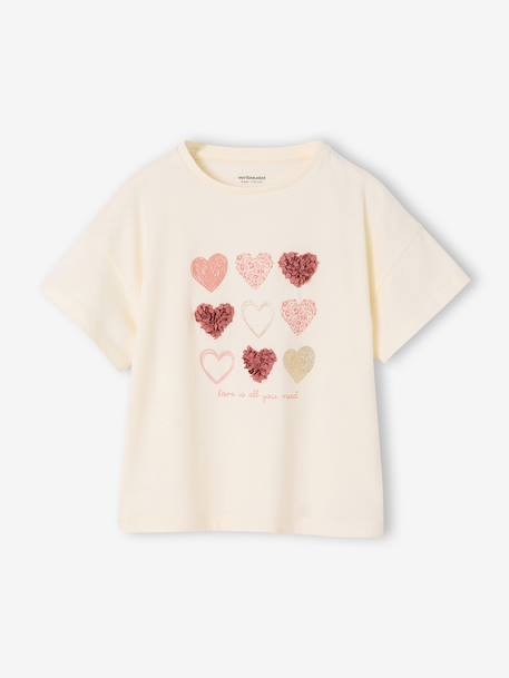 Short-sleeved t-shirt with hearts for girls ecru 
