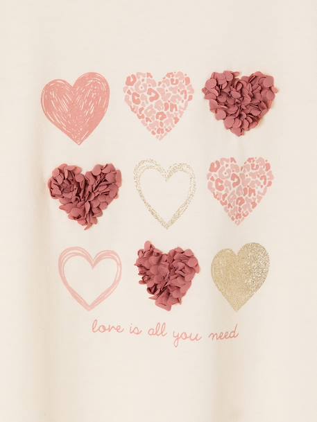 Short-sleeved t-shirt with hearts for girls ecru 