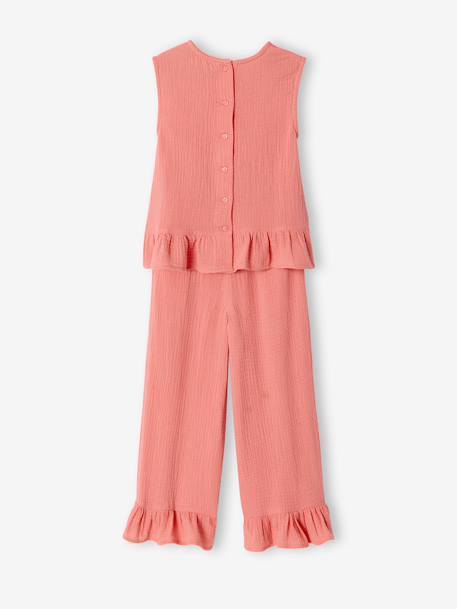 Set of blouse and frilled trousers coral 
