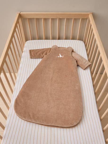 Winter baby sleep bag with detachable sleeves caramel 