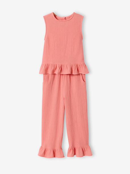 Set of blouse and frilled trousers coral 