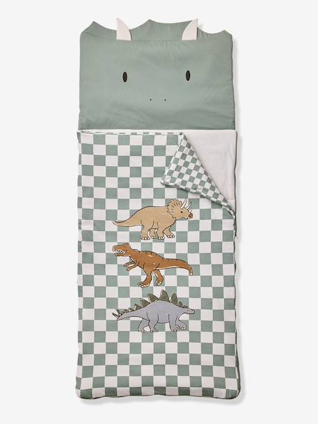 Dinosaur sleeping bag for children chequered green 