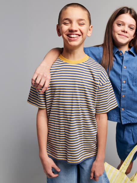 Boy's short-sleeved T-shirt striped blue 