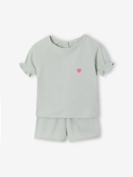 Pack of 2 practical girls' pyjama shorts sage green 