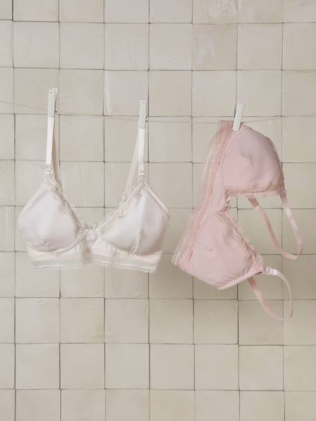 2 Wireless Nursing Bras in Organic Cotton BLACK DARK SOLID+GREY DARK SOLID+rosy 