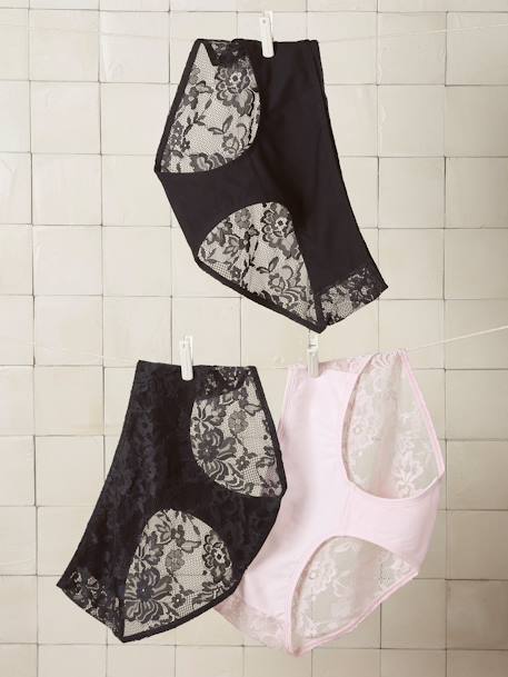 Pack of 3 maternity briefs in organic cotton lace pale pink 