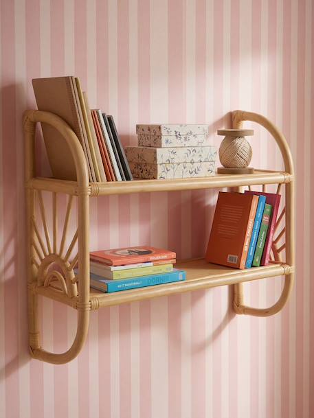 Rattan sun shelf 2 levels wood 
