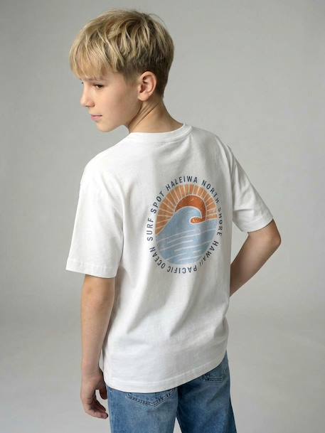 T-Shirt with Front/Back Motif, Faded Effect, JONEN aqua green+ecru 