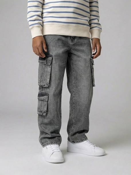 Loose fit denim battle trousers for boys bleached denim+denim grey 