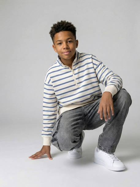 Boy's zipped high neck sweatshirt striped blue 