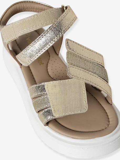 Girls' leather velcro sandals gold 