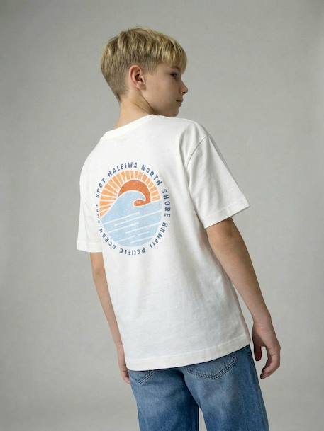 T-Shirt with Front/Back Motif, Faded Effect, JONEN aqua green+ecru 
