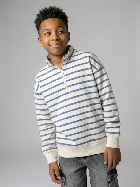 Boy's zipped high neck sweatshirt striped blue 