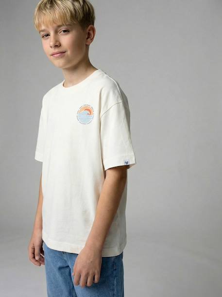 T-Shirt with Front/Back Motif, Faded Effect, JONEN aqua green+ecru 