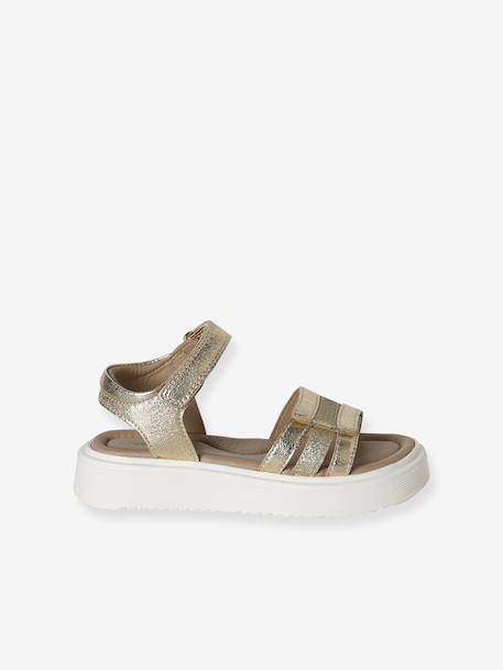 Girls' leather velcro sandals gold 