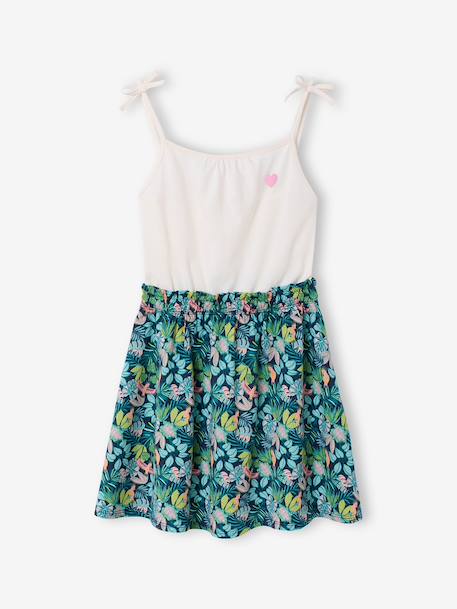 Girls' dress with thin straps navy blue+old rose 