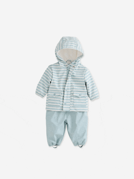 Rain coat and trousers set for baby boys grey blue 