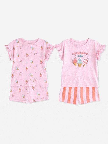 Pack of 2 girls' short-sleeved pyjamas rose 