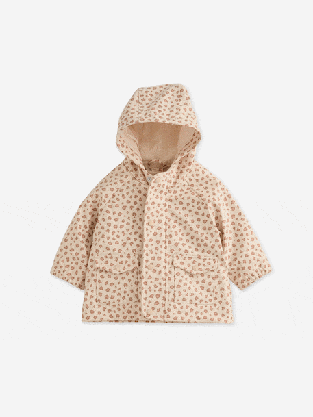 Rain coat 3-in-1 for baby girls with leopard print ecru 