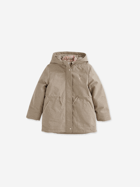 Girl's 3-in-1 parka and floral print windcheater khaki 