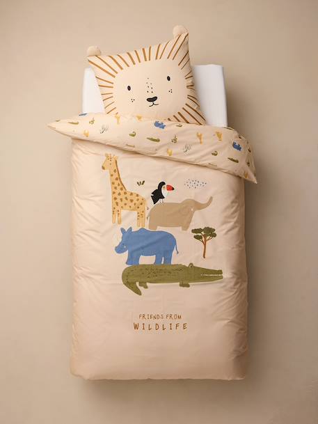 Children's bedding set with duvet cover and pillowcase, ANIMAL FRIENDS printed white 