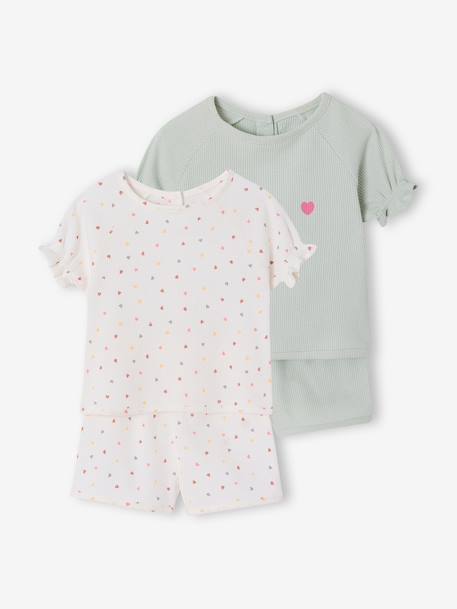 Pack of 2 practical girls' pyjama shorts sage green 