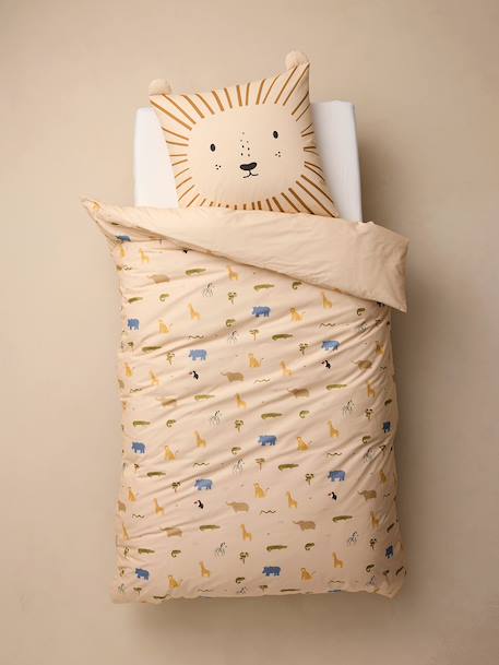Children's bedding set with duvet cover and pillowcase, ANIMAL FRIENDS printed white 