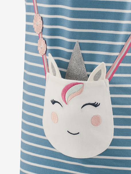 Happy Girls striped dress with unicorn for girl slate blue 