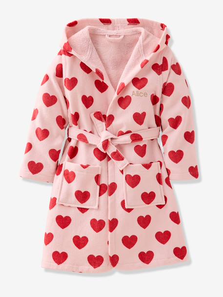 Heart-print cotton dressing gown printed pink 