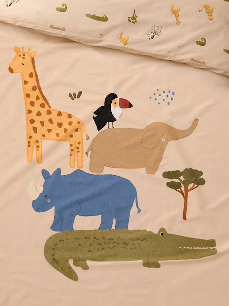 Children's bedding set with duvet cover and pillowcase, ANIMAL FRIENDS printed white 