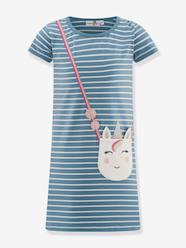 -Happy Girls striped dress with unicorn for girl