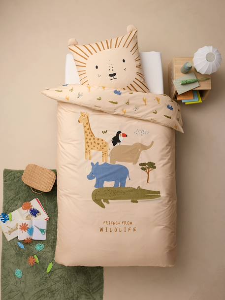 Children's bedding set with duvet cover and pillowcase, ANIMAL FRIENDS printed white 
