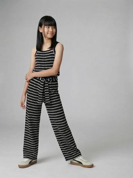 Fancy Knitted Wide-Leg Trousers for Girls, by JONEN black+striped black 
