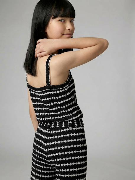 Fancy Knit Strappy Top for Girls, JONEN black+striped black 