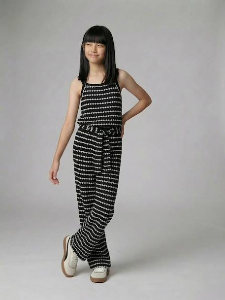 Fancy Knitted Wide-Leg Trousers for Girls, by JONEN black+striped black 