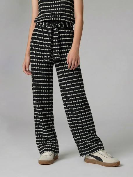 Fancy Knitted Wide-Leg Trousers for Girls, by JONEN black+striped black 
