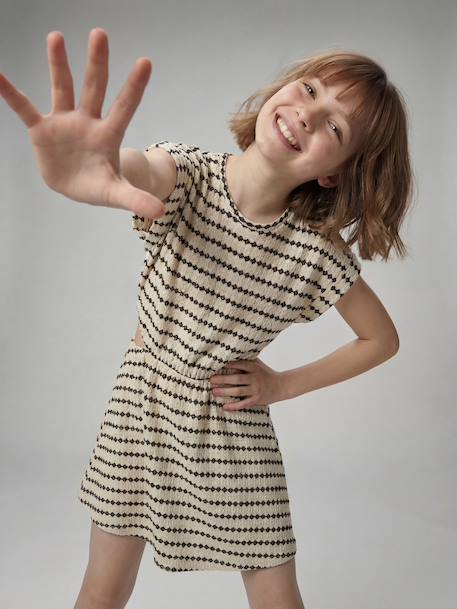 Fancy Openwork Knit Dress for Girls, JONEN striped black 