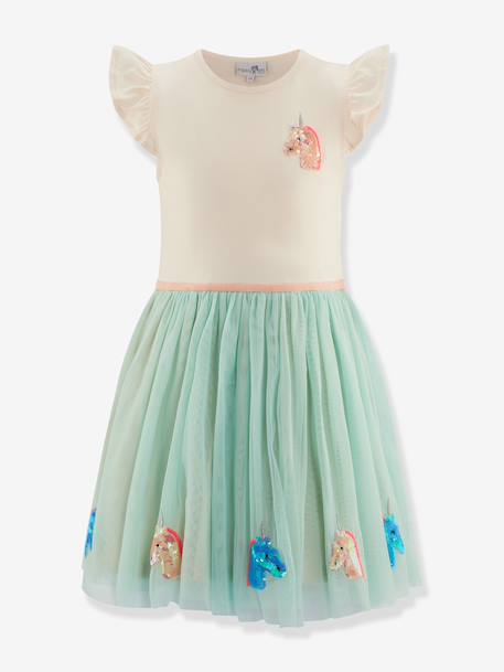 Dress with tulle skirt and unicorns by Happy Girls for girl crystal blue 