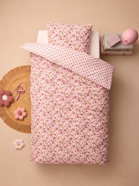 Duvet cover and pillowcase set printed pink 