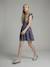 Smocked print dress navy blue 