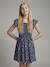 Smocked print dress navy blue 