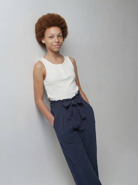 Jonen girl's cotton gauze trousers ink blue+khaki 
