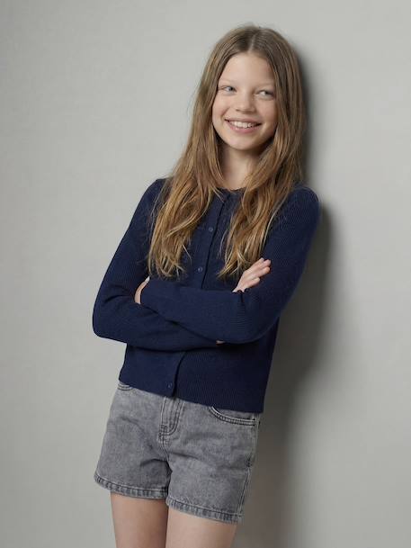 Girl's cardigan navy blue+sage green 