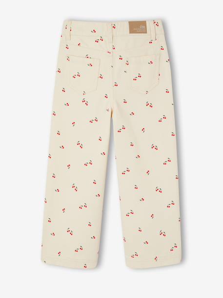 Girl's wide-leg cherry print cotton trousers vanilla 